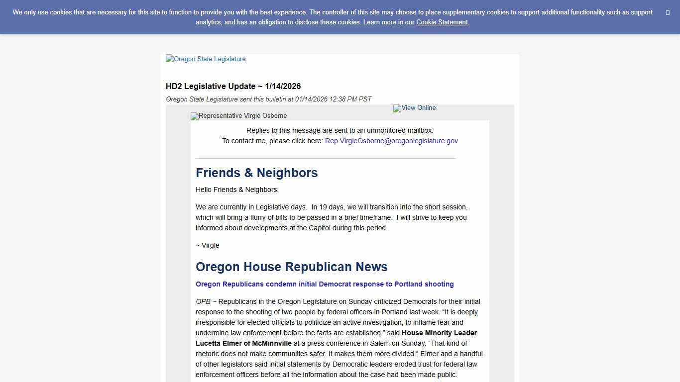 HD2 Legislative Update ~ 1/14/2026