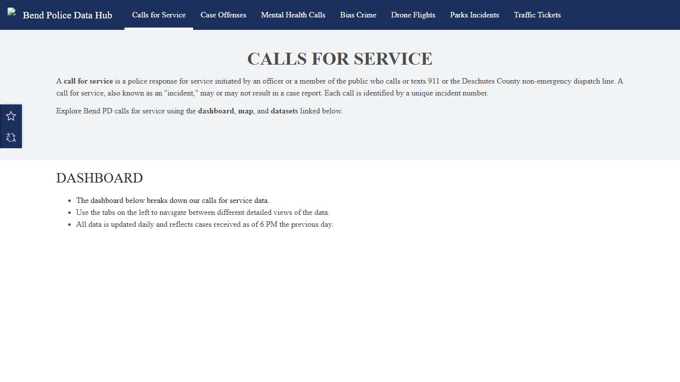 Calls for Service Bend Police Data Hub