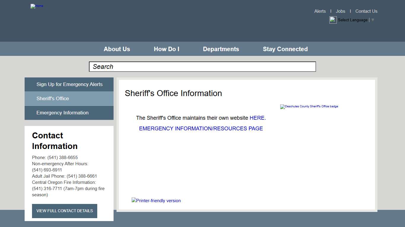 Sheriff's Office Information Deschutes County Oregon